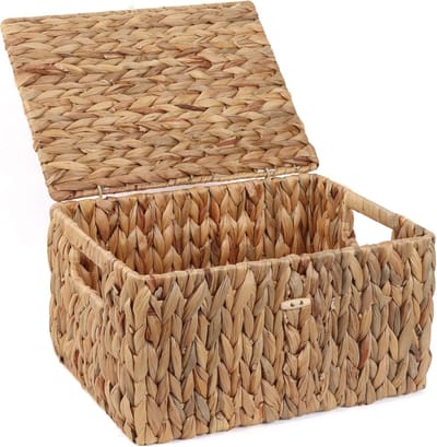 Plankmanden met deksel, zeegras opbergmand, mandbakken, rechthoekige doos voor thuis, bureau-organizer (natuurlijk, groot)