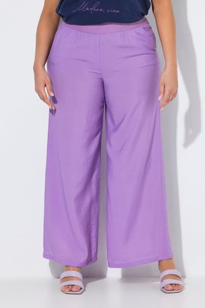 Ulla Popken - Dames - Instapbroek wijde pijpen structuur elastische tailleband - Licht violet - Maat 46+