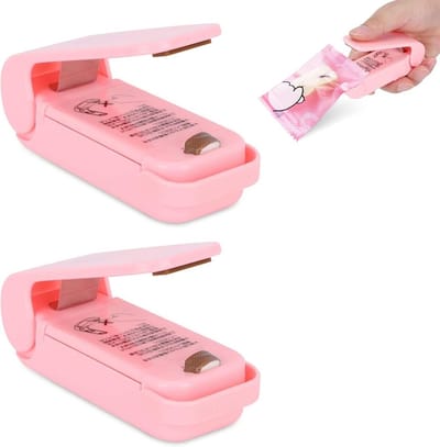 Mini Vacume Sealer Machine for Food, 2PCS Portable Manual Food Saver Bag Sealer for Fresh Fruit Nuts Meat Seafood