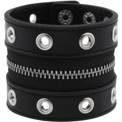 Bracelet en Cuir Gothic Ajustable Largeur 6cm Fermeture Éclair Punk Rivet Bracelets Wraps Manchette Bouton Bracelet Hommes Femmes Accessoire Mode black