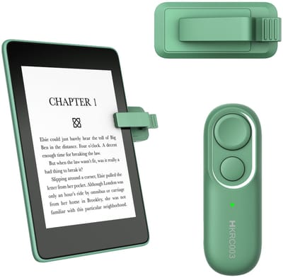 Afstandsbediening, geschikt voor Kindle Paperwhite, Colorsoft, Oasis, Scribe, iPad, tablets en e-readers, draagbare afstandsbediening, radiofrequentie-afstandsbediening, kan automatisch pagina's omslaan, paginavergadertoestel, groen