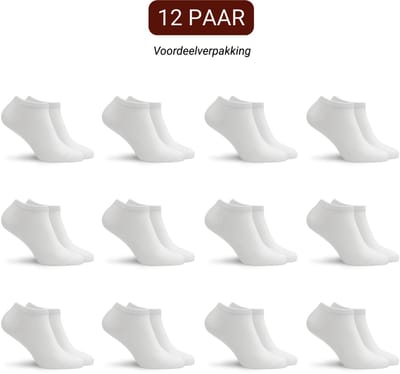 Sukats® 12 Paar Sneakersokken - Maat 35-38 - Wit - Dames sokken - Enkelsokken dames - Meerdere maten en kleuren - Korte sokken - Naadloos
