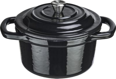 Ernesto Gietijzeren Pan - Zwart - Ø10 cm - Materiaal: Gietijzer - Ovenbestendig: tot 250 °C - Pan met 2 grepen - Deksel met geschroefde holle knop - Ovenbestendig
