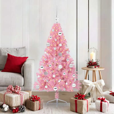 vidaXL - Kunststof - Voorverlichte - Kerstboom - met - 150 - LED - Roze - 150 - cm - PVC