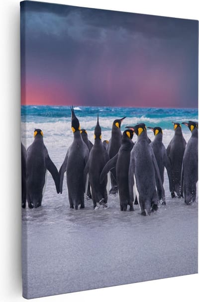 Artaza Canvas Schilderij Dieren - 40x50 cm - Wanddecoratie Zee - Muurdecoratie Pinguïns Strand - Kamer Accessoires