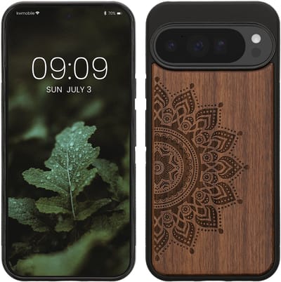 kwmobile telefoonhoesje geschikt voorGoogle Pixel 10 Pro XL - Hoesje met bumper - hout - In donkerbruin Opkomende Zon design