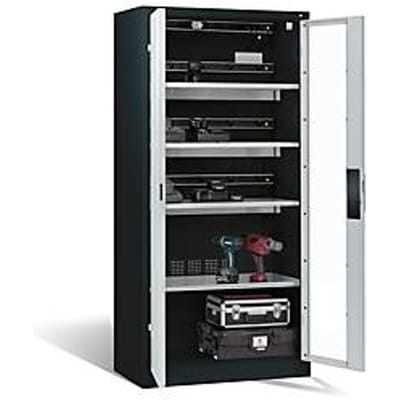 C+P Comfort acculaadkast met kijkvenster van acrylglas, H 1950 x B 930 x D 500 mm, antraciet/lichtgrijs