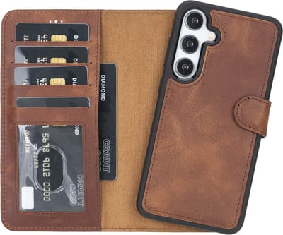 Lykke Samsung Galaxy S25 Plus Hoesje- Echt Leren Wallet Case met MagSafe -Pasjeshouder- Uitneembare Backcover - Bruin