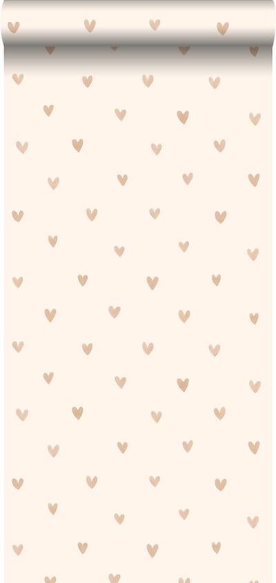 Walls4You behang confetti hartjes beige en goud - 935291 - 0,53 x 10,05 m