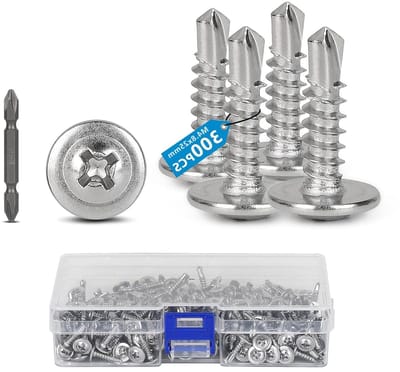 Allecto Plus - 300 stuks zelftappende M48 x 25 mm plaatschroeven van 410 roestvrij staal - Met kruiskopschroevendraaier - Metaalschroeven voor metalen verbindingen