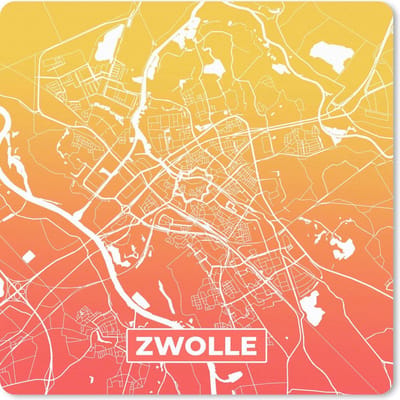 Muismat 20x20 cm - Mousepad Stadskaart - Zwolle - Oranje - Nederland - Muismatten