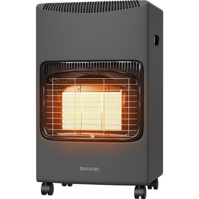 Auronic Mobiele Gaskachel - met Wieltjes - tot 60 m² - 4100W Gas Heater - Inclusief Gasdrukregelaar en Gasslang - Antraciet