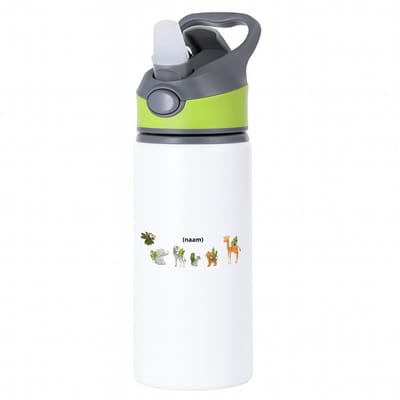 Hacebo® - Dieren met eigen naam waterfles met rietje groen - Dierentuin - dieren liefhebbers - leuke cadeau voor iemand die van houdt van dieren - verjaardagscadeau - kado - gift - water fles - 650ML