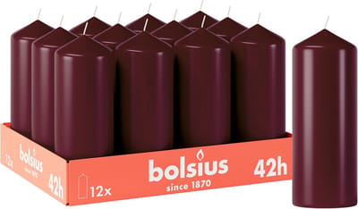 Gladde stompkaarsen bordeauxrood - 12 stuks, 15 x 7 cm, decoratieve kaarsen voor huis en interieur