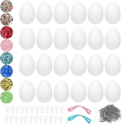 Knutselset voor Pasen - Styrofoam Eieren met Kleurrijke Pailletten en Creatieve Peggen voor Decoratie en Ambachten - Perfect voor Feestelijke Versieringen