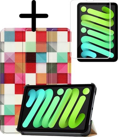 Hoesje Geschikt voor Apple iPad Mini 7 (2024) - 8.3 inch - 7e Generatie - Met Screenprotector - Trifold Bookcase - Hard Cover - Hardcover Book Case - Tablet Hoes - Blokken