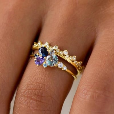 Huitan Meerkleurige CZ Set Ringen voor Vrouwen Bruiloft Verjaardag Feest Luxe Elegante Dames Accessoires Gouden Kleur Mode Sieraden 8 brown