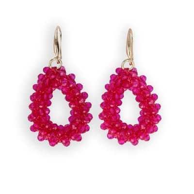 Lajetti - Druppel Oorbel Fuchsia mini Stainless Steel Gold Plated - Oorhangers Gala Bruiloft