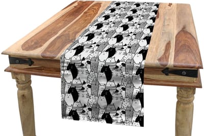 ABAKUHAUS Katten Tafelloper 49079 – 40x180 cm – Wit/Zwart