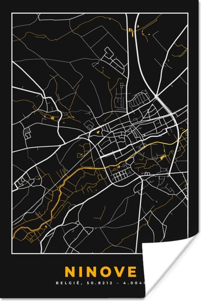 Poster Plattegrond - Ninove - Stadskaart - Goud - Kaart - 120x180 cm XXL