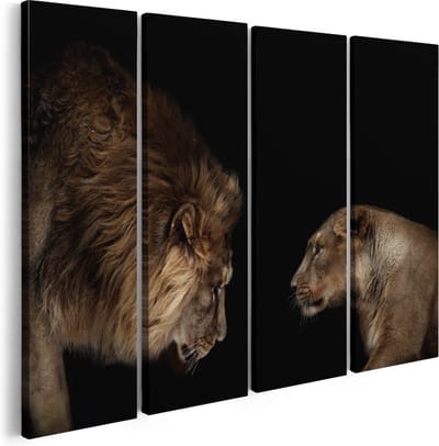 Artaza Canvas Schilderij Vierluik Leeuw En Leeuwin - 160x120 - Groot - Foto Op Canvas - Canvas Print