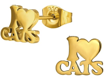 CS Joy - I love cats oorbellen - Chirurgisch staal - kat poes hartje oorknoppen - 8.5 x 7 mm - ip/pvd gold plated