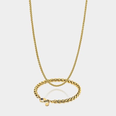 Wheat Ketting 3 mm x Wheat Armband 5 mm - Gouden Schakelketting en Schakelarmband Heren - 50/19 cm lang - Olympus Jewelry