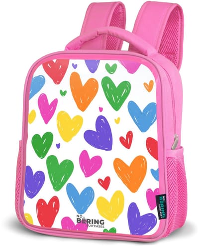 NoBoringSuitcases.com® - Rugzak roze - Schooltas meisjes - Gekleurde hartjes - Kinder rugtas meisje - Boekentas kind - Kinderrugzak voor school - Schoolrugzak