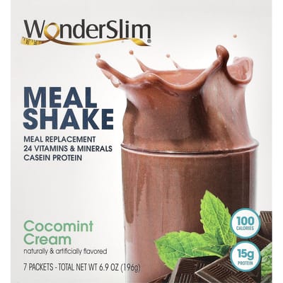 WonderSlim, shake de blé, crème à la menthe et à la noix de coco, 7 paquets de 28 g chacun