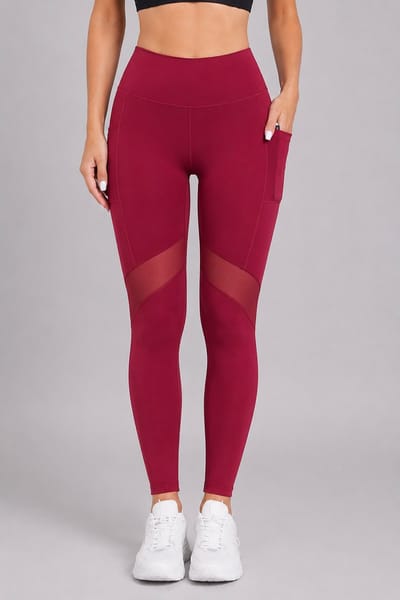SparkNine Meshmotion sportlegging - dames - met zakken - S - rood - stijlvolle mesh panelen - telefoon zakken - elastisch - squatproof