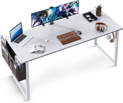 Computerbureau met Hoofdtelefoonstandaard en Opbergtas - Wit, 160 x 55 x 74 cm