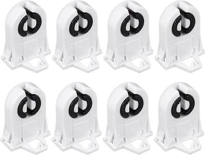 Pack van 8 Fluorescente Lampenhouders voor T8 Lampen met G13 Basis, Vervangingsonderdelen voor Thuis en Kantoor, Wit, 2A AC 500V