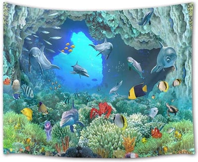 Ulticool Wandkleed 200x150 cm - Dolfijn Nemo Vissen Aquarium Dieren Koraal Zee - voor Binnen - Wandtapijt Wanddoek Poster Backdrop Frame Decoratie Slaapkamer Kinder Kamer - Kinderen - Versiering - Kind