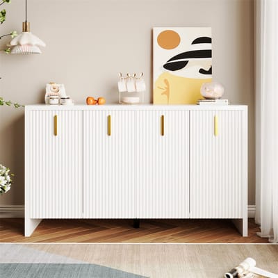 Sweiko Moderne Minimalistische Wit Dressoir, 4 deuren met Gouden Handgrepen en Verstelbare Scheidingswanden, Flexibele Opbergruimte en Elegant Design