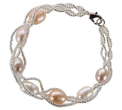 Zoetwater parel armband Twine Pearl Soft Colors - echte parels - wit - roze - zalm - zilver - sieraden zakje - parel armband dames - zoetwaterparel