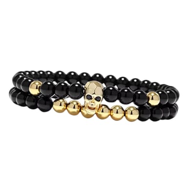 Loud and Clear® - Armband - Kralenarmband - Heren - Dames - Skull - Kralen - Zwart - Goud