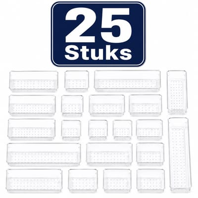 MONTKIARA Lade-Organizer 25-Delige Set in 4 Maten - Transparante Kunststof Make-Up Organizer voor Lade Bureau Keuken Badkamer Kantoor en Make-Uptafel - Onzichtbaar Antislip Opbergsysteem