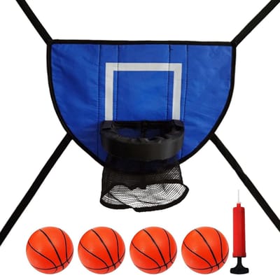 Trampoline Basketbal Set - Rebounder Net - Buiten Spelen - Verstelbaar Ontwerp - 4 Ballen - Blauw