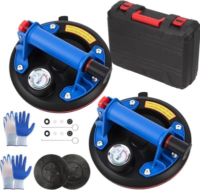 Set van 2 8 Inch Zuignappen voor Glas met Drukmeter, Maximaal Belastbaar tot 220 kg, Ideaal voor Glas, Tegels en Marmer met Draagbare Gereedschapskoffer