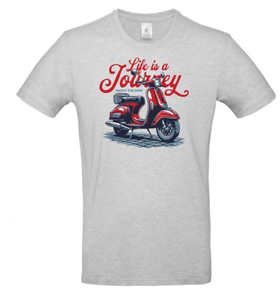 T-shirt ash – life is a journey enjoy the ride– Stoer Shirt met Vespa scooter/ maat S van Shirtmakelaar