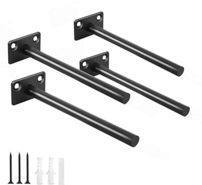Zwarte massief stalen zwevende plankbeugels - Set van 4 stuks 15,2 cm - Verborgen ondersteuning voor houten planken