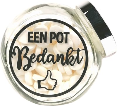 Snoeppot "Een pot Bedankt" bedankje, bedankt cadeautje, gevuld met pepermunt