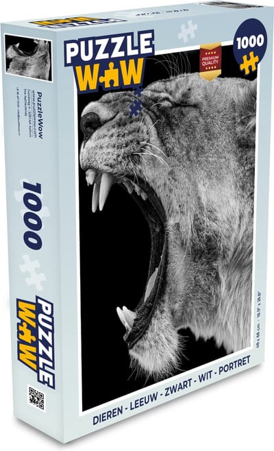 Puzzel Dieren - Leeuw - Zwart - Wit - Portret - Legpuzzel - Puzzel 1000 stukjes volwassenen
