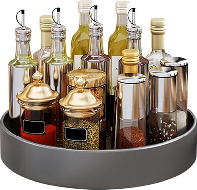 Keuken Draaiplateau Organizer 360 graden - Kruidenrek Draaibaar - Draaiplateau Koelkast - Voorraadkamer Anti-slip 30 cm Grijs .