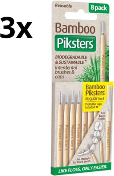 Piksters Bamboe Rechte Ragers - Maat 3 - Geel - 3 x 8 stuks - Voordeelverpakking