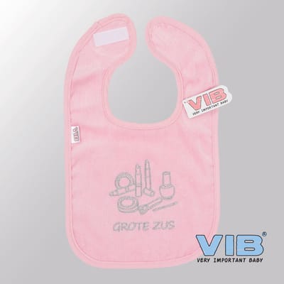 VIB® - Slabbetje Luxe velours - Grote zus met Make up (Roze) - Babykleertjes - Slabbetjes - zwangerschap aankondiging - baby aankondiging