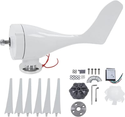 Windturbine Generator - Energie Opwekker - Stroom Opwekken - Zes Bladen Ontwerp - 300W Vermogen - Grijs