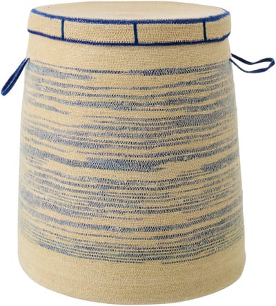 J-Line mand Met Handvat + Deksel Gestreept - zeegras - naturel/blauw