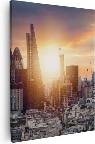 Artaza Canvas Schilderij Skyline Zonsondergang - 40x50 cm - Wanddecoratie Woonkamer - Muurdecoratie Londen - Kamer Accessoires