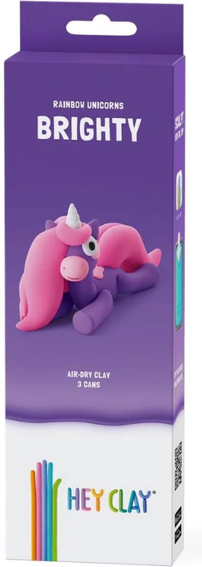 Hey Clay - Eenhoorn - Rainbow unicorn Brighty - 3 potjes - boetseerklei - klei